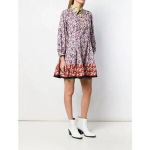 Valentino Ruffled Floral Print Cotton Poplin Mini Dress in Multi sz 42